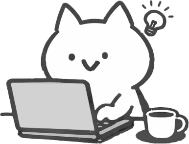 パソコン使用中の猫のキャラクター